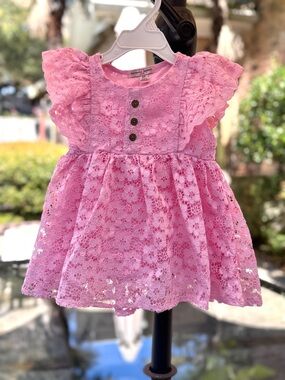 Nanette Lepore Girls Pink Lace Dress with Button Front